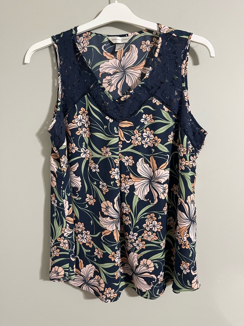Christopher & Banks Navy Floral Lace V-Neck Camisole